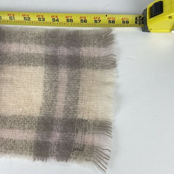 Vintage Foxford Mohair Wool Rectangle Scarf 9x58 Pink Gray Beige Plaid Ireland - Picture 7 of 7